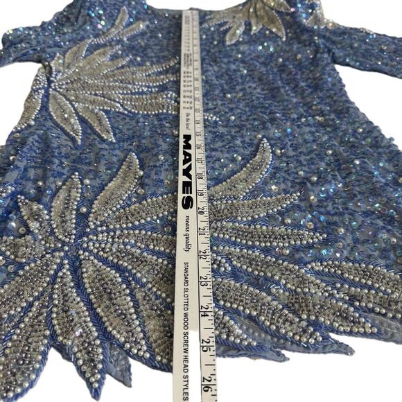 Jovani Women's VTG Dress Tunic Glam Artsy Beaded Sequin Blue Silver Size Small - Picture 11 of 12